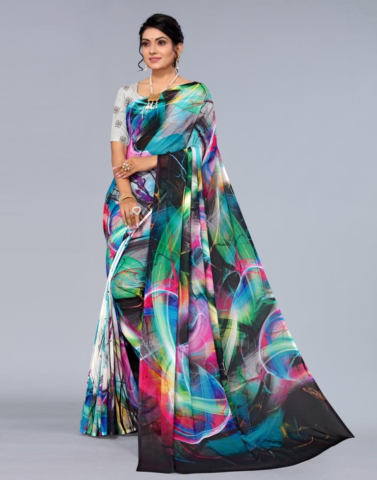 Multicoloured Printed Saree | Leemboodi