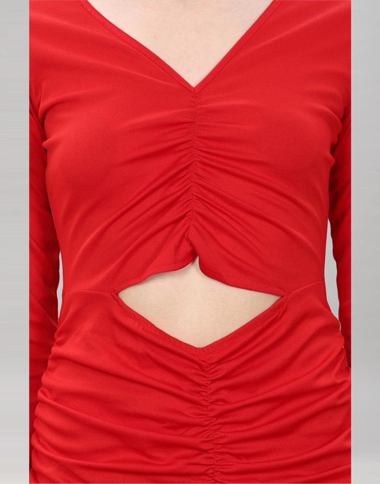 Red Ribbed Bodycon Dress | Leemboodi