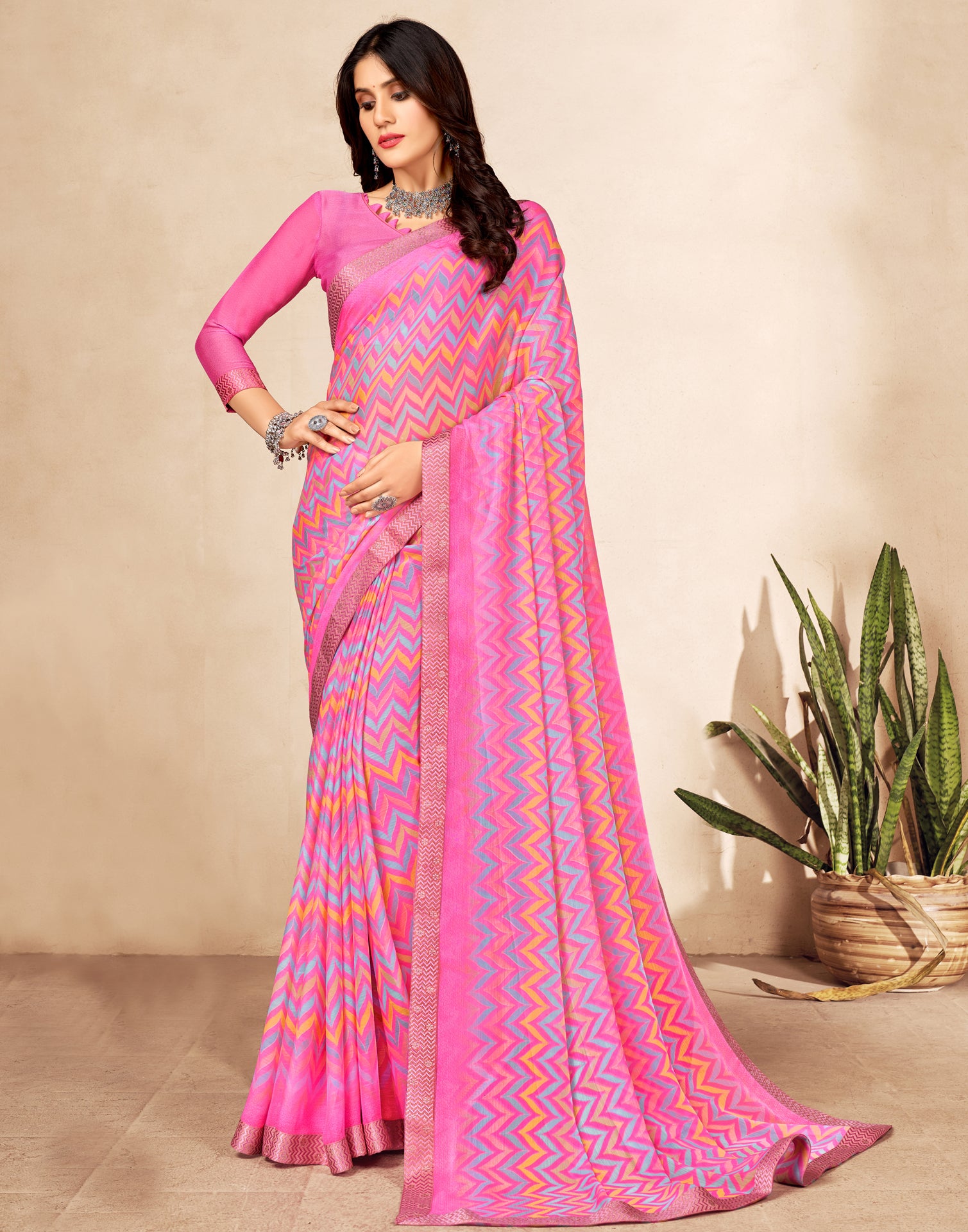 Shop Light Pink Pre Draped Chiffon Saree with Blouse Online in USA – Pure  Elegance