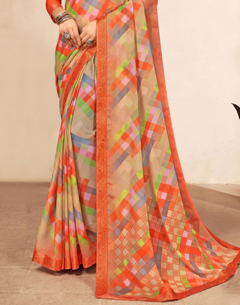 Multicolor Combination Leheriya Chiffon Saree with Fine Golden Border |  Exotic India Art