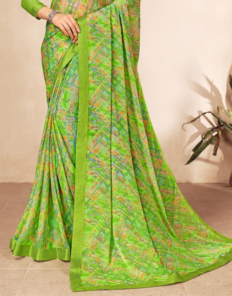 Bandhani Moss Chiffon Saree With Blouse