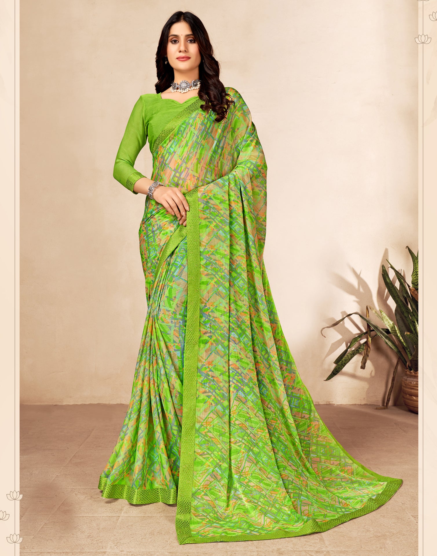 Laxmipati Jamun 7907 Green Chiffon Saree – Sanskar Sarees