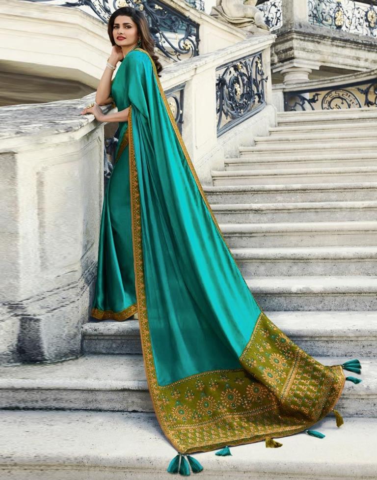 Turquoise Blue Woven Banarasi Silk Saree - Urban Womania