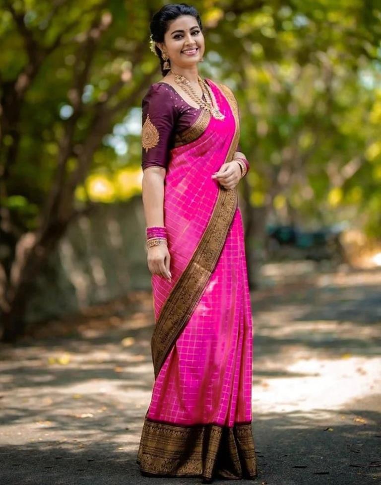 Buy magenta kanchipuram silk saree at The S Studio