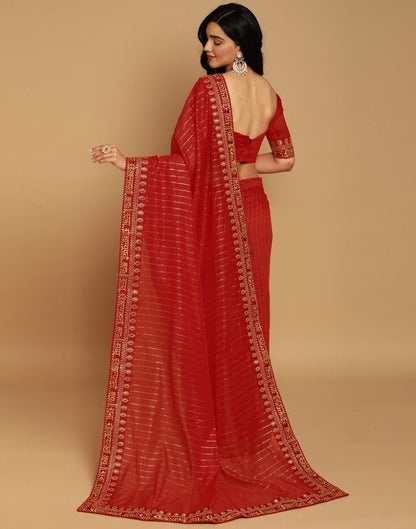 Light Red Cotton Embroidery Saree | Leemboodi