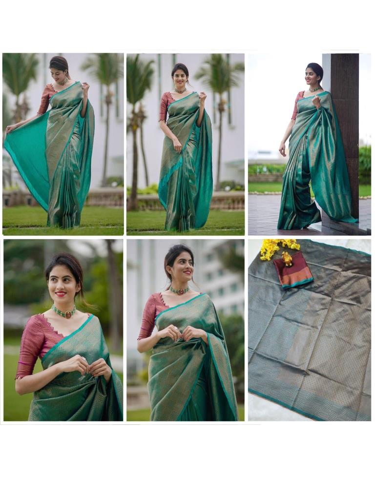 Rama Green Kanjivaram Silk Saree | Leemboodi