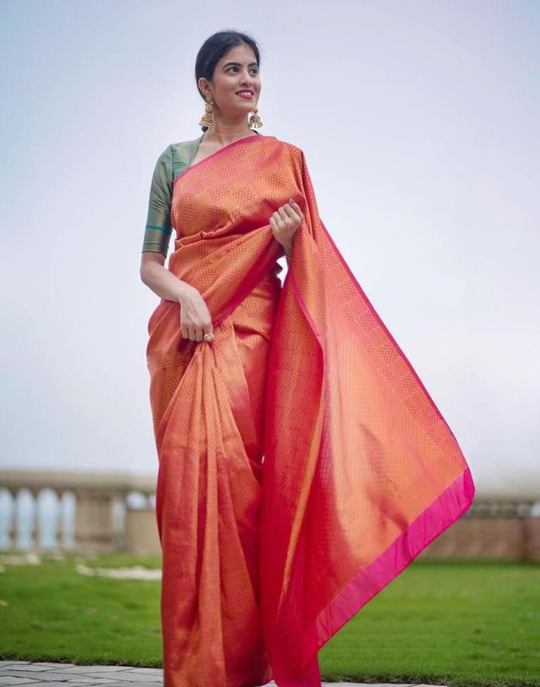 Simple Border Work Orange Color Silk Saree | Saree, Silk sarees, Red silk  blouse