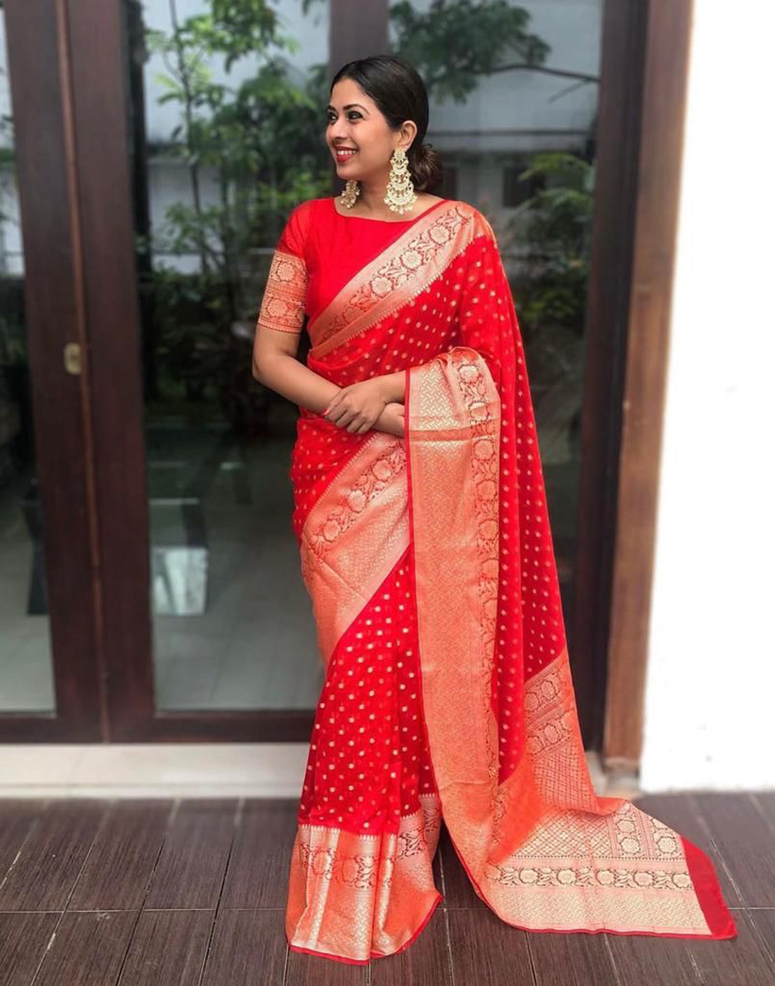 Banarasi Silk printed Saree In Red Color