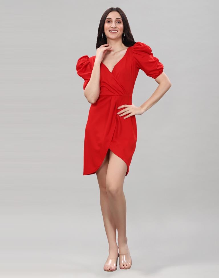 Red Puff Sleeve Bodycon Dress | Leemboodi