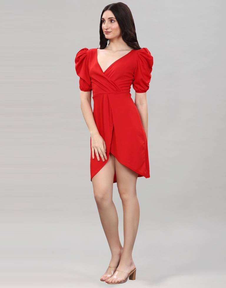 Red Puff Sleeve Bodycon Dress | Leemboodi