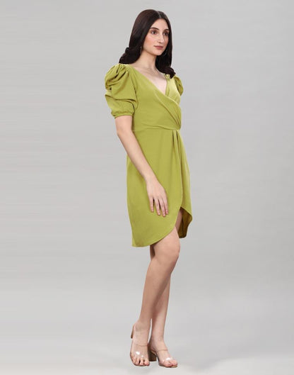 Pine Green Puff Sleeve Bodycon Dress | Leemboodi