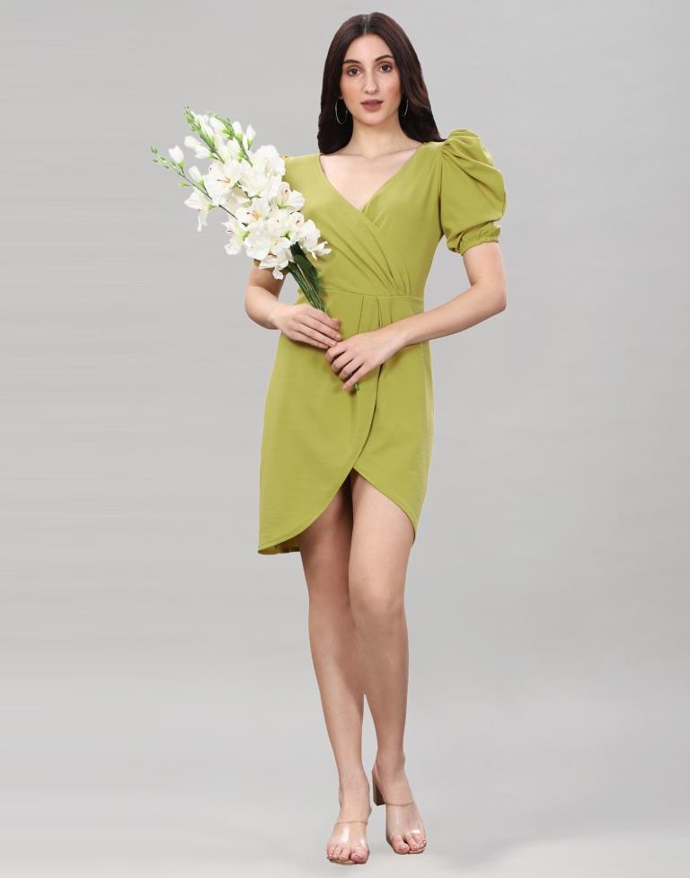 Pine Green Puff Sleeve Bodycon Dress | Leemboodi