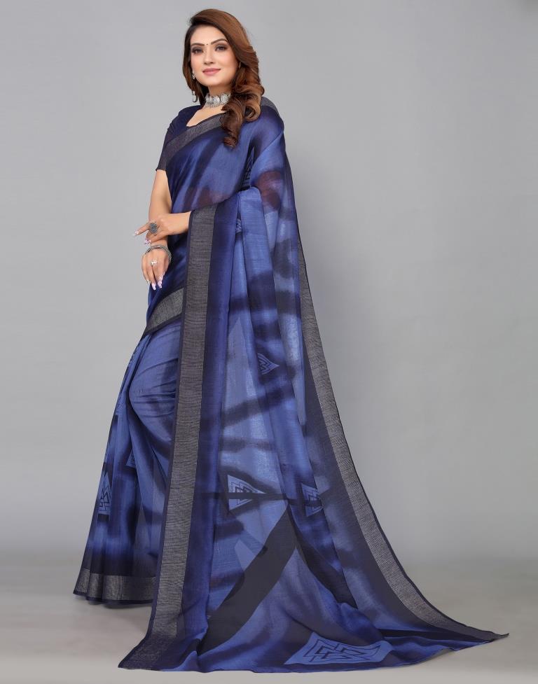 Ink Blue color Dongria designed cotton saree - BR009