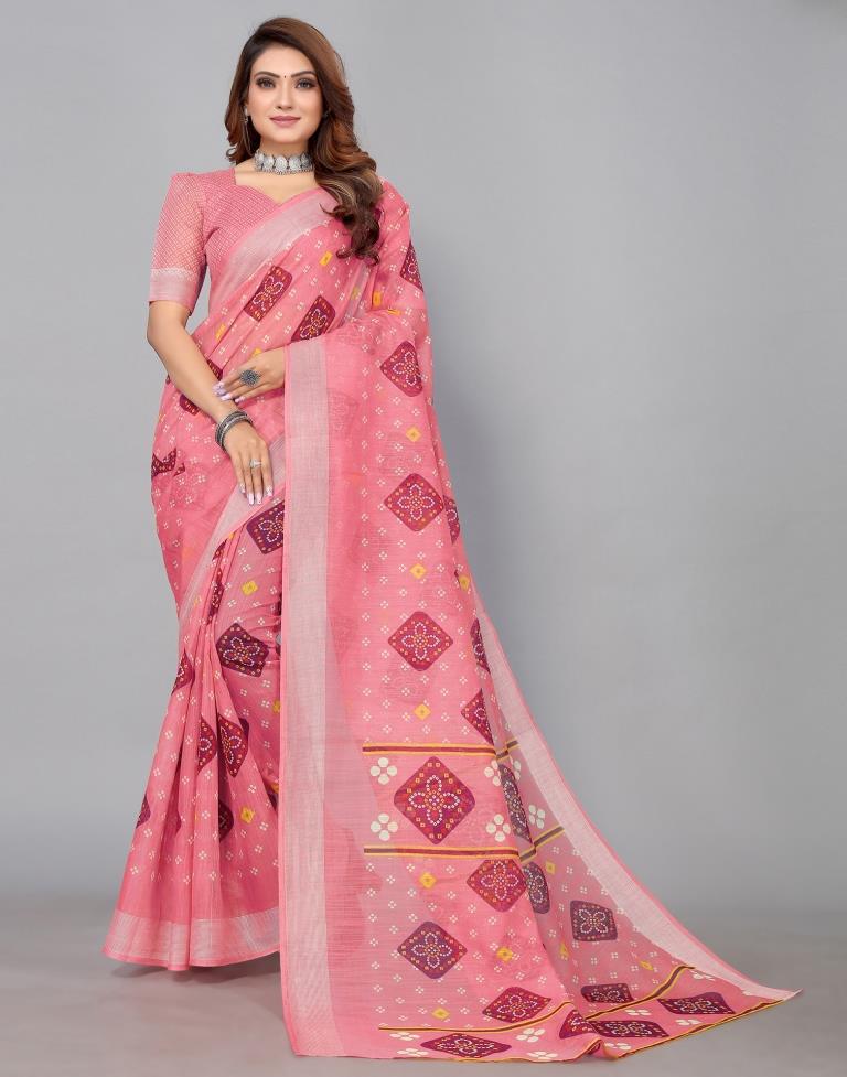 White & Pink Cotton Saree – arhi.in