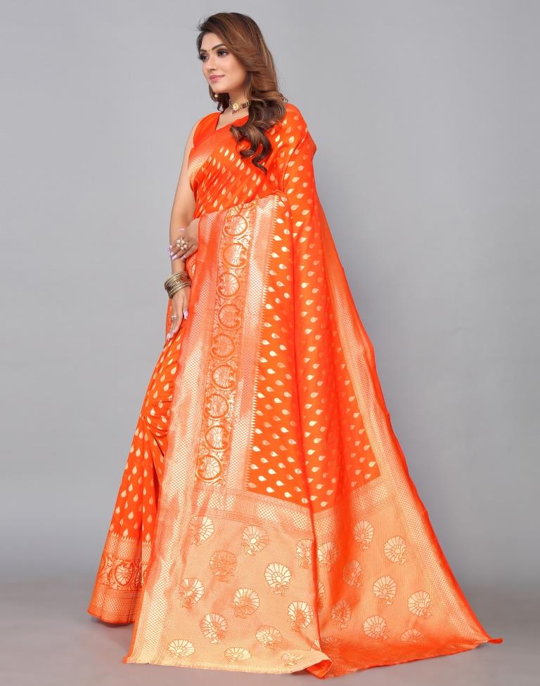 Buy Monjolika Fashion Red & Orange Color Banarasi Silk Blend Woven Trendy  Saree with Unstitched Blouse online