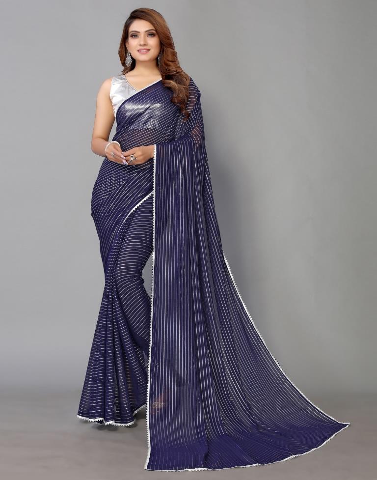 Buy Blue Saree-organza Embellished Floral Leaf Neck Saree With Blouse For  Women by Stotram Online at Aza Fashions.