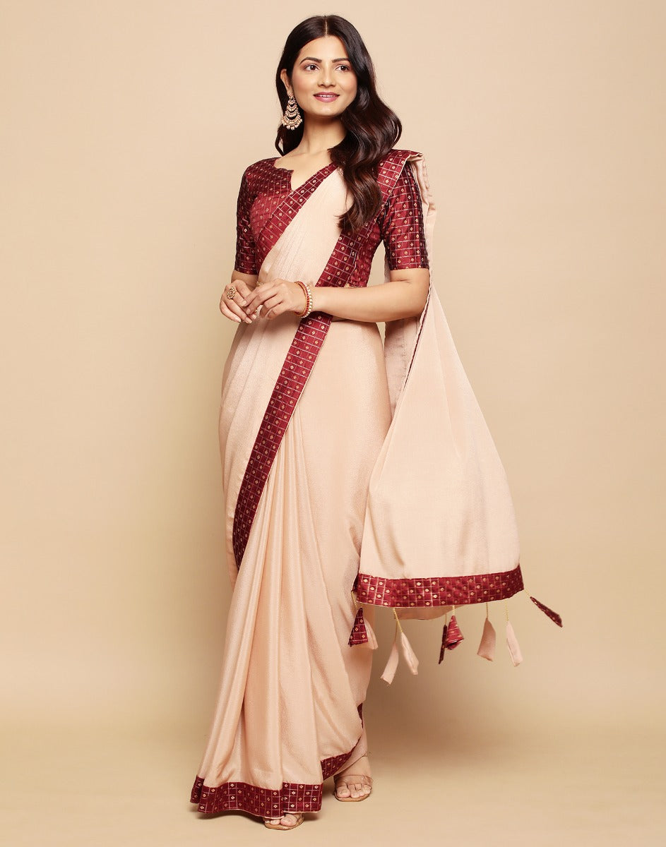 Georgette Beige Saree - Buy Georgette Beige Saree online in India