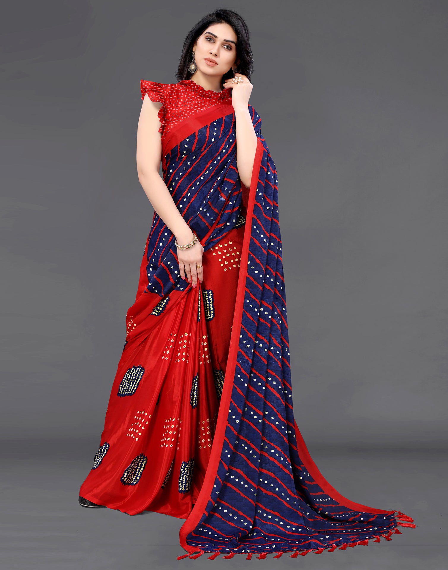 Blue Silk Saree With Red Blouse | Kolour