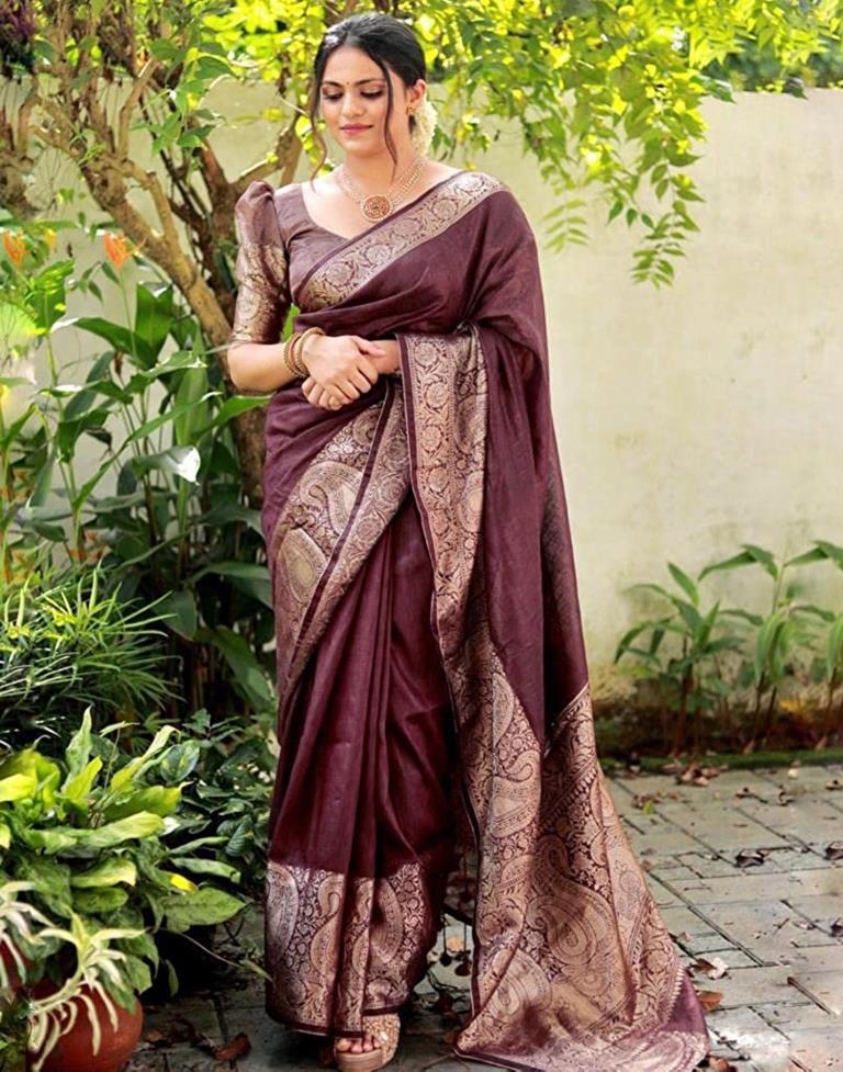 Buy Designer Sarees, Salwar Kameez, Kurtis & Tunic and Lehenga  Choli.Sightly Brown Silk Saree