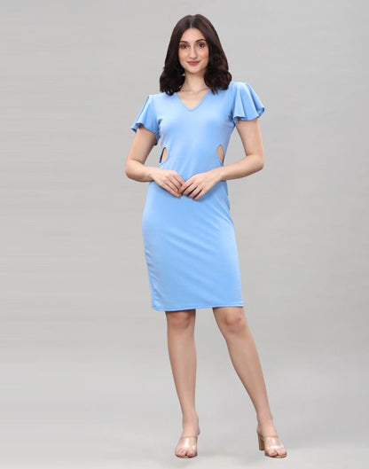 Light Blue Bell Sleeve Bodycon Dress | Leemboodi