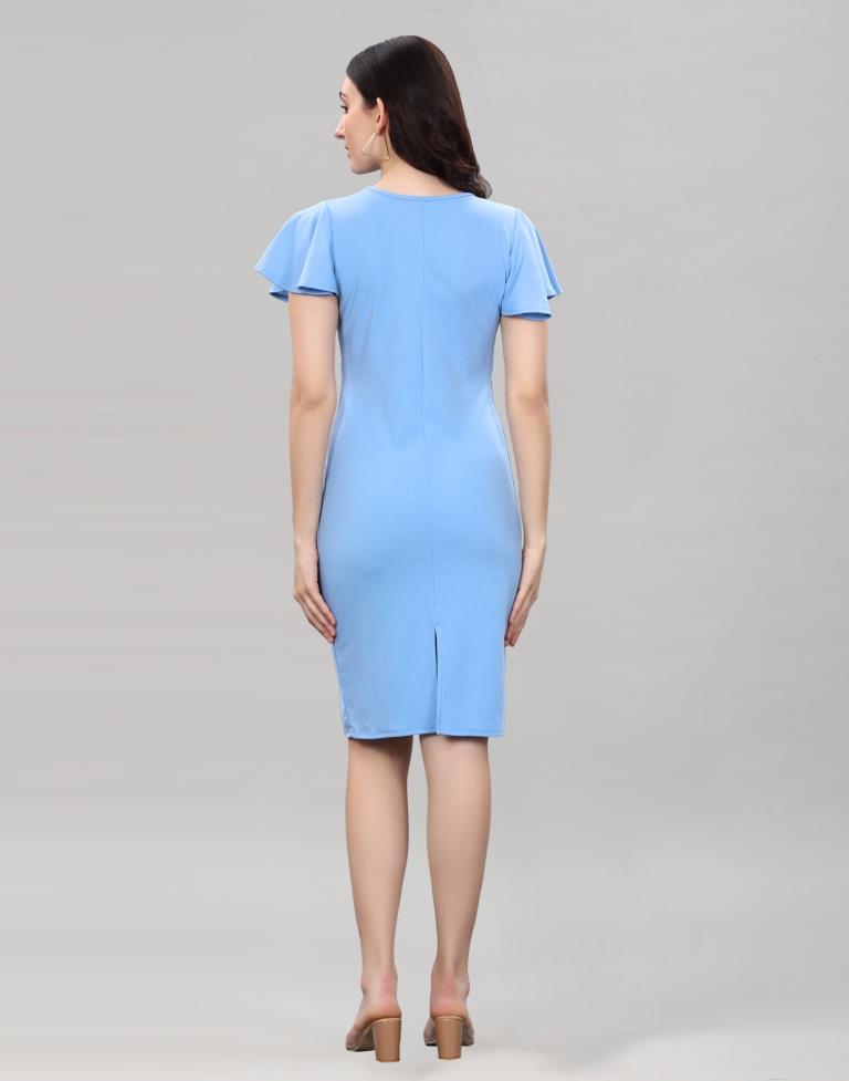 Light Blue Bell Sleeve Bodycon Dress | Leemboodi