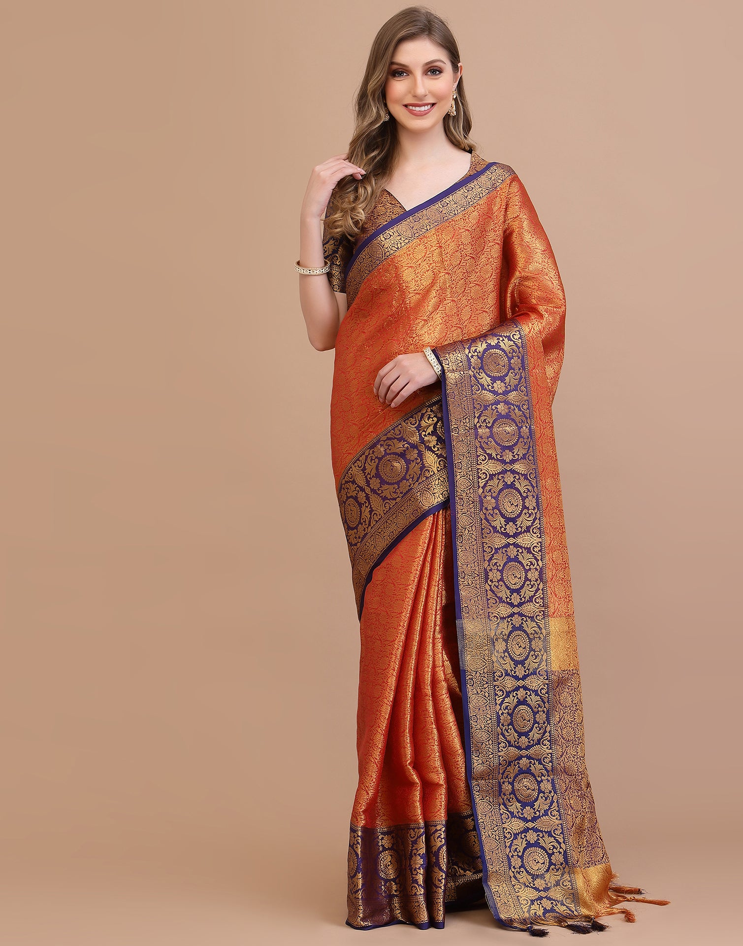 Buy 34/XS Size Orange Zari Work Bollywood Sarees Online for Women in USA