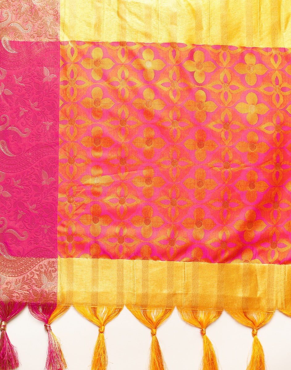 Mustard Yellow Banarasi Silk Saree | Leemboodi