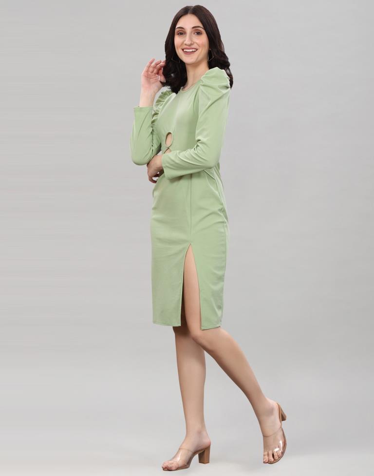 Pista Green Coloured Lycra Knitted Bodycon Dress | Leemboodi