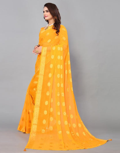 Yellow Chiffon Banarasi Saree | Leemboodi