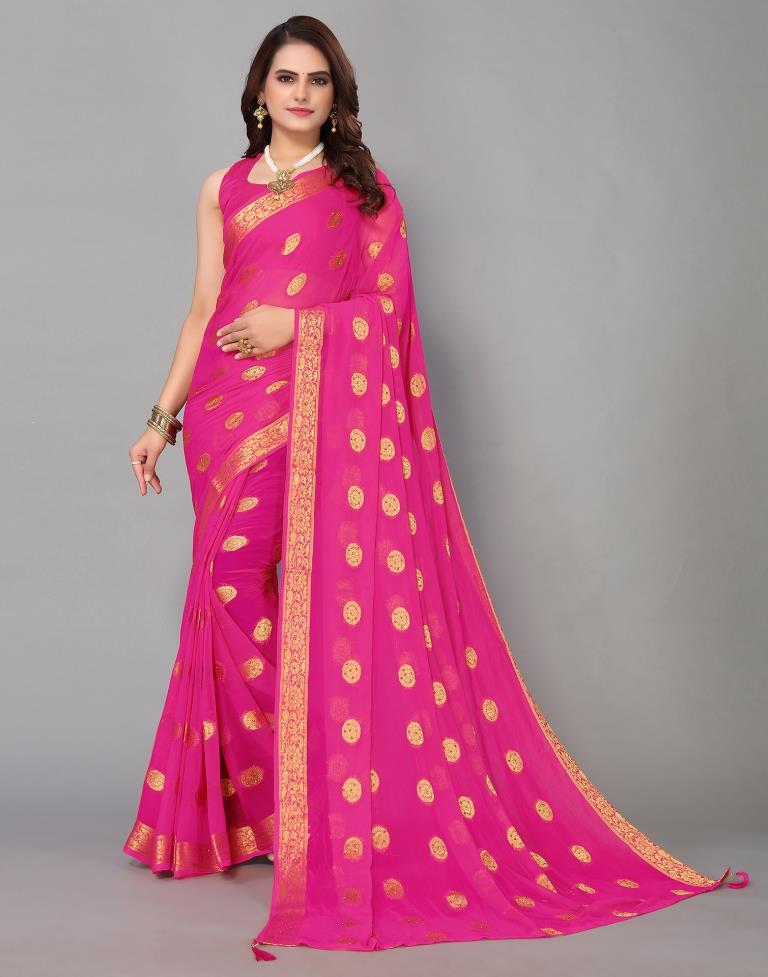 Pink Chiffon Banarasi  Saree | Leemboodi