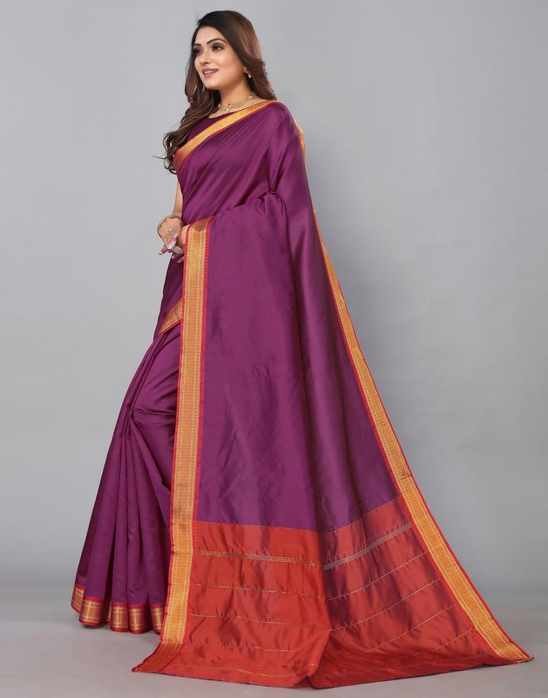 Magenta Silk Plain Woven Saree | Leemboodi