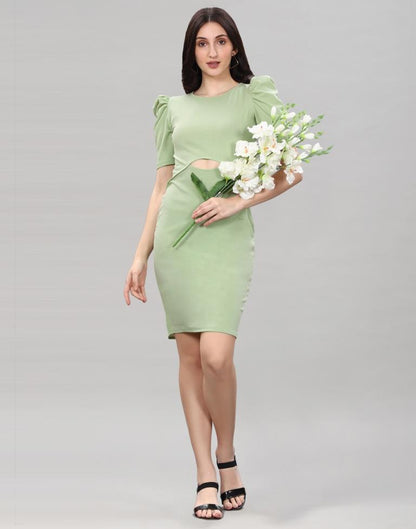 Pista Green Puff Sleeve Bodycon Dress | Leemboodi