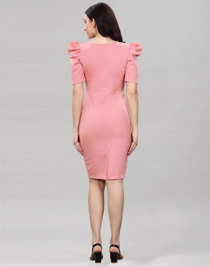 Peach Puff Sleeve Bodycon Dress | Leemboodi