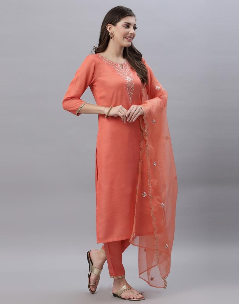 Peach printed crepe kurti - Janasya - 2916719