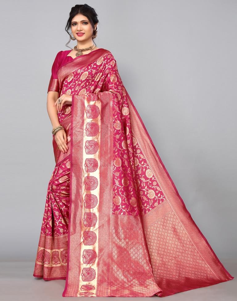 Dark Pink Banarasi Silk Saree With Zari Weaving Work | Raw silk saree, Silk  sarees, Indian designer sarees