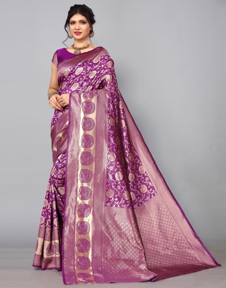 Women's Jacquard Banarasi Silk Pink and Purple Saree at Rs 850 in Surat