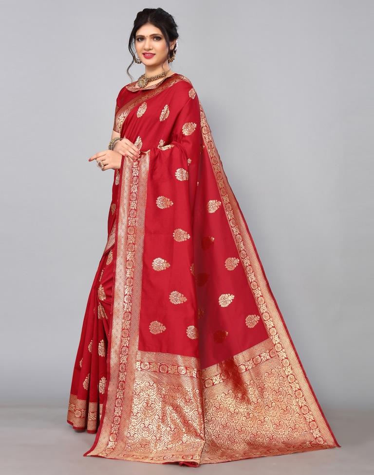 Beautiful Orange Banarasi Silk Woven Design Saree With Blouse Piece -  GG000156 - www.gograbo.com