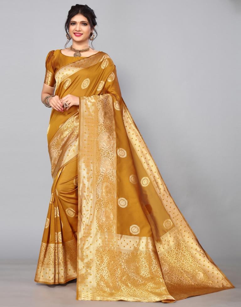 Mustard Yellow Banarasi Silk Saree | Leemboodi