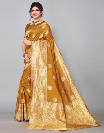 Mustard Yellow Banarasi Silk Saree | Leemboodi