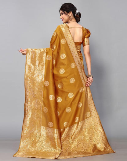 Mustard Yellow Banarasi Silk Saree | Leemboodi