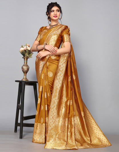 Mustard Yellow Banarasi Silk Saree | Leemboodi