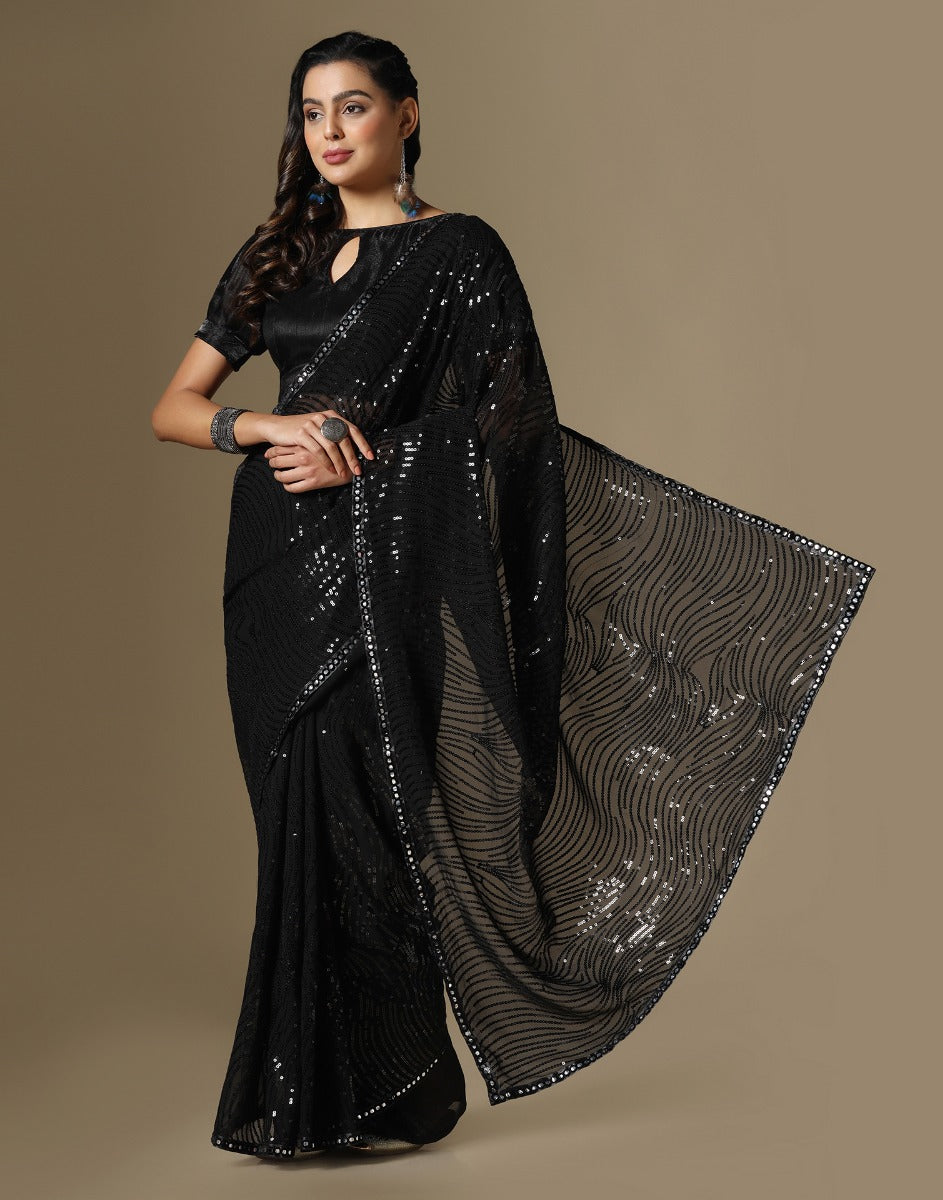 Buy Bollywood Sabyasachi Inspired Kangana Ranautt Black Georgette saree  from India