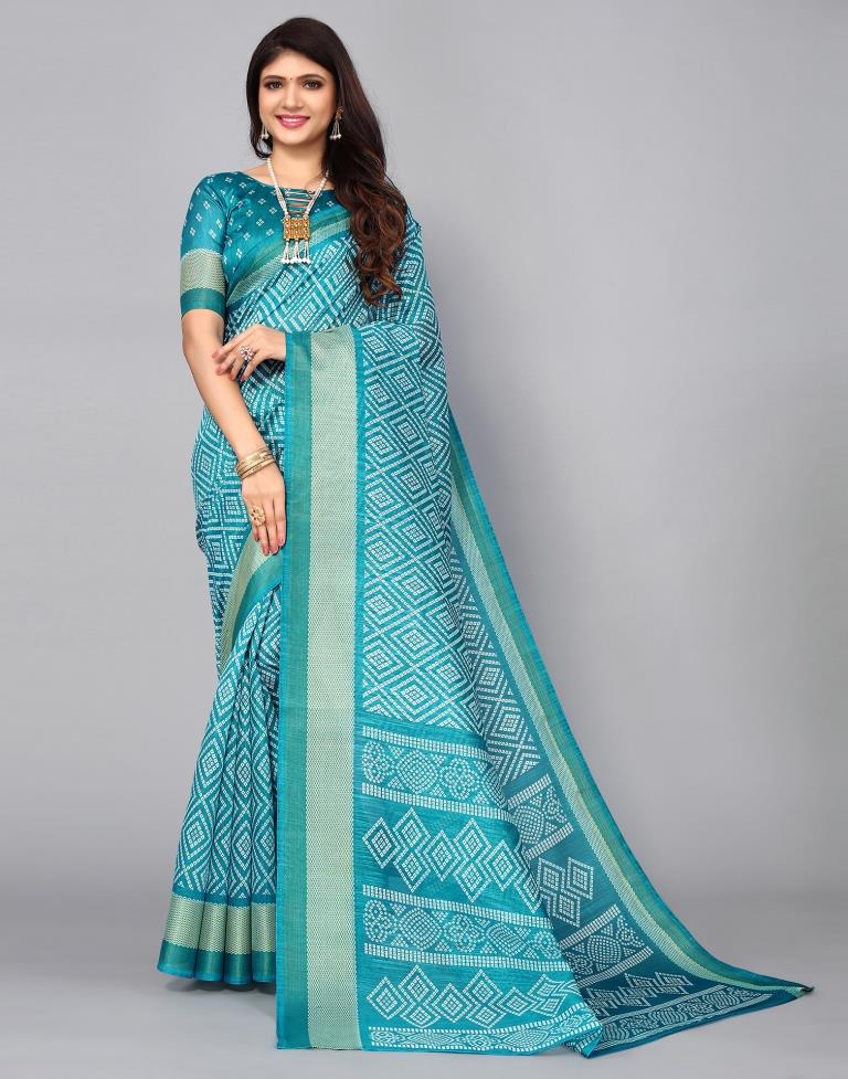 Woven Cotton Saree in Sky Blue : SZDA434