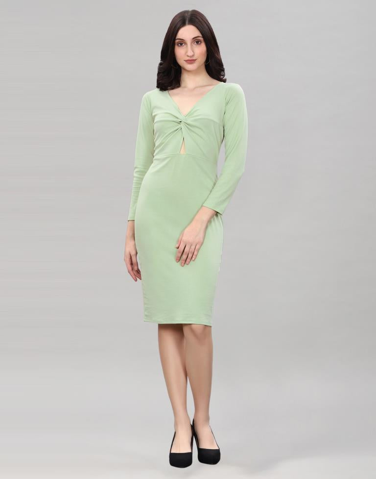 Pista Green Twist Knot Bodycon Dress | Leemboodi