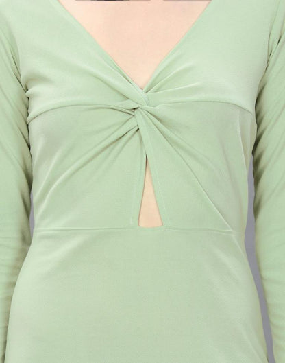 Pista Green Twist Knot Bodycon Dress | Leemboodi