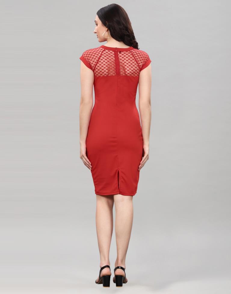 Red Coloured Lycra Knitted Bodycon Dress | Leemboodi