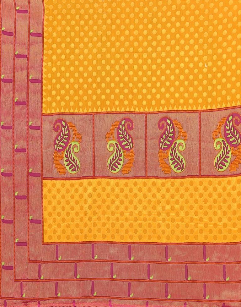 Yellow Brasso Printed Woven Saree | Leemboodi