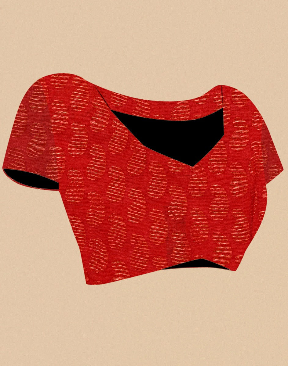Red Brasso Printed Woven Saree | Leemboodi