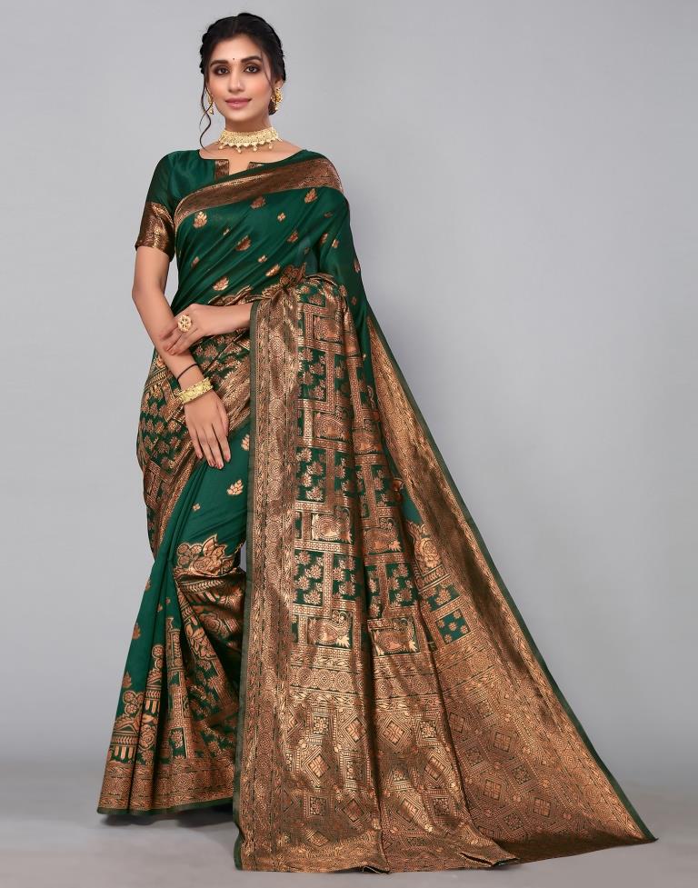 Buy Exclusive Designer Lichi Silk Saree In Bottle Green at Rs. 1799 online  from Fashion Bazar designer sarees : FFSVDLSSBG