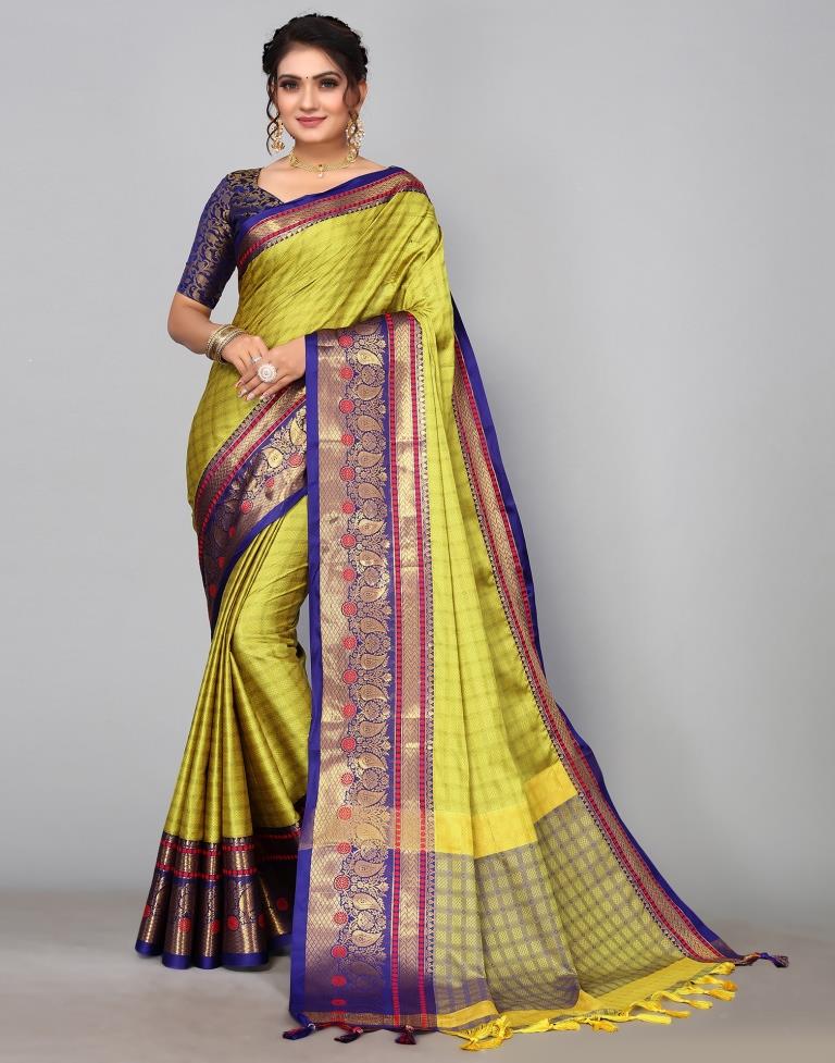 The Peace Vastra Silk Saree Lemon Green – Sarha